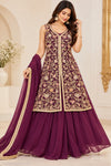 Plum and Gold Embroidered Palazzo Set