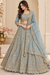 Powder Blue Beauty Bead Work Lehenga Choli model view
