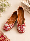 Red Floral Pearl Embellished Punjabi Jutti