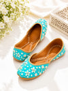 Turquoise Floral Pearl Embellished Punjabi Jutti