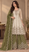 Beige gold A line kameez with contrast plaazo and duppata