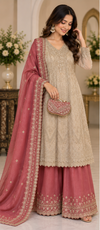 Beige A line kameez plazo set