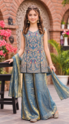 Beaded seablue plazo suit
