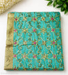 Aqua Blue Floral Sequin Rumala Sahib with Gold Border