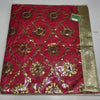 Deep Red Circular Floral Sequin Rumala Sahib with Gold Border