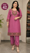Dusty Rose Embroidered Pashmina Woolen Kurti Set