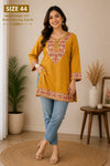 Mustard Floral Embroidered Short Woolen Kurti
