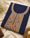 Navy Embroidered Pashmina Woolen Kurti Set - Image 2