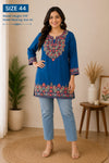 Royal Blue Paisley Embroidered Short Woolen Kurti